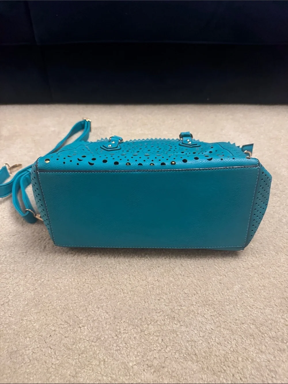Melie Biiano Teal Perforated Tote with Gold Accents